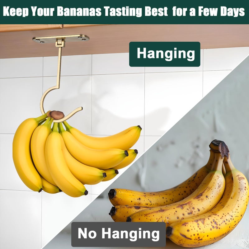 CAPHONT 2 Pack Foldable Metal Banana Hook Under Cabinet - Hanger to Keep Bananas Fresh, Holder for Other Kitchen Items (Gold) - Image 4